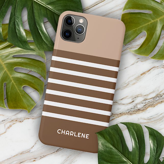 Custom Neutral Earth Tones White Stripes Pattern iPhone Case (Creator Uploaded)