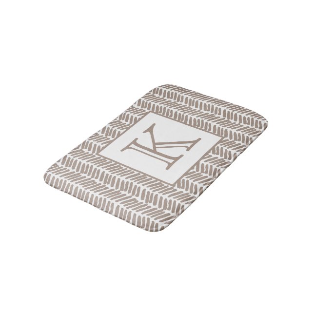 Custom Neutral Earthy Taupe Zigzag Art Stripes  Bath Mat (Angled)