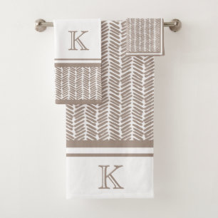 Custom Neutral Earthy Taupe Zigzag Art Stripes Bath Towel Set