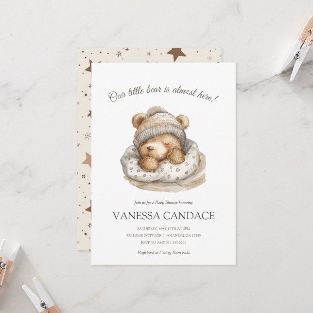 Custom Neutral our Little bear baby shower  Invitation (Front/Back In Situ)