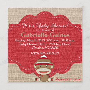 Custom Neutral Sock Monkey Baby Shower Invitation