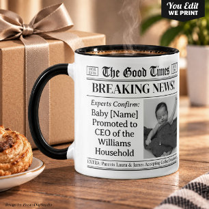 Custom New Baby Gift, New Parents Gift, Newspaper Mug