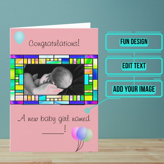 Custom New Baby Girl Congratulations Card (This lovely card is for someone who just had a new baby.)