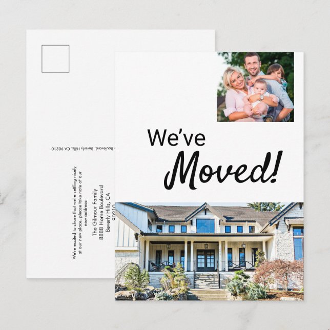 Custom New Home Family Photo and New address Announcement Postcard (Front/Back)