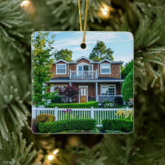 Custom New Home Photo Client Gift w Company Logo Ceramic Ornament