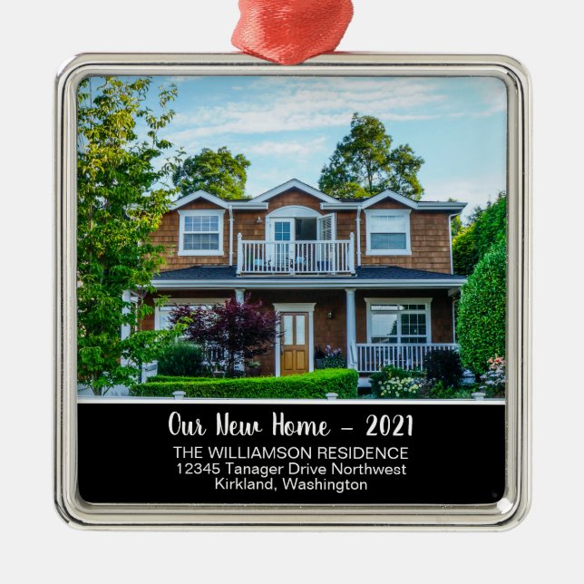 Custom New Home Photo With Year, Name Metal Ornament (Front)