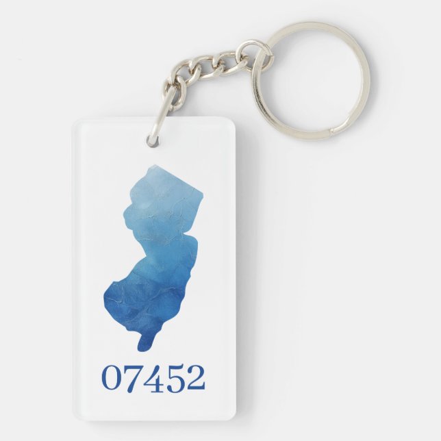 Custom New Jersey State Shape Zip Code New Home Key Ring (Back)