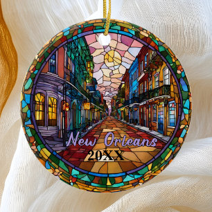 Custom New Orleans Bourbon Street Dated  Ceramic Ornament