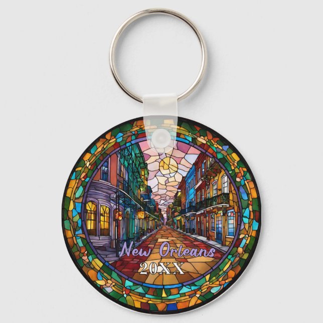 Custom New Orleans Bourbon Street Dated  Key Ring (Front)