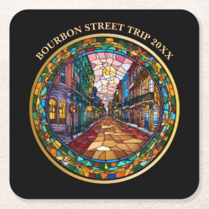 Custom New Orleans Bourbon Street Dated  Square Paper Coaster