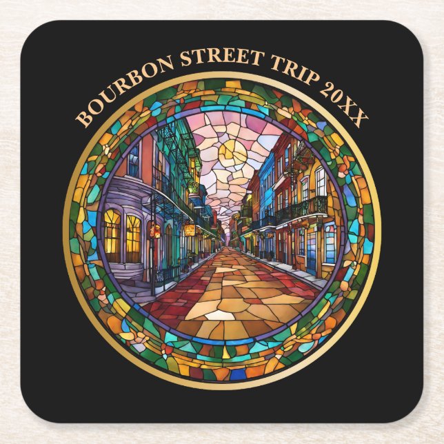 Custom New Orleans Bourbon Street Dated  Square Paper Coaster (Front)