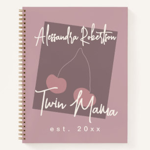 Custom New Twin Mama Cute Dusty Rose Whimsical  Notebook