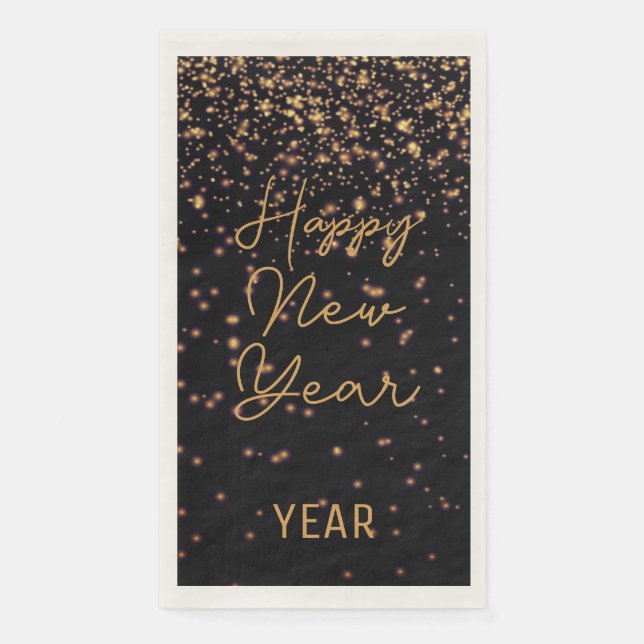 Custom New Year Glowing Silver Confetti On Black  Napkin (Front)