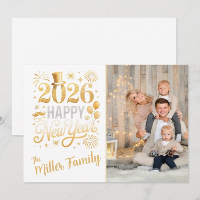 Custom New Year Photo Holiday Card  (Front/Back)