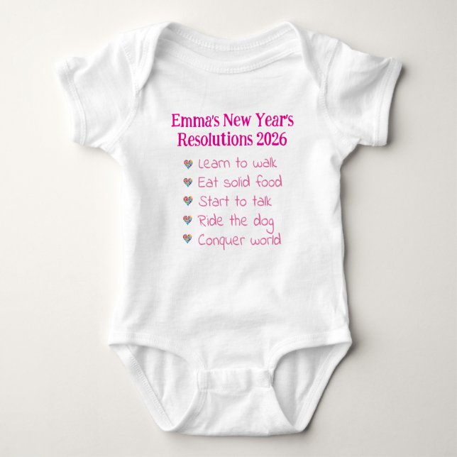 Custom New Year's Resolutions, Girl, Funny    Baby Bodysuit (Front)