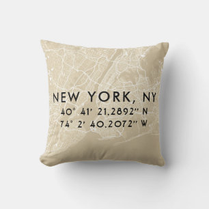 Custom New York City Map   Tan & Black Cushion