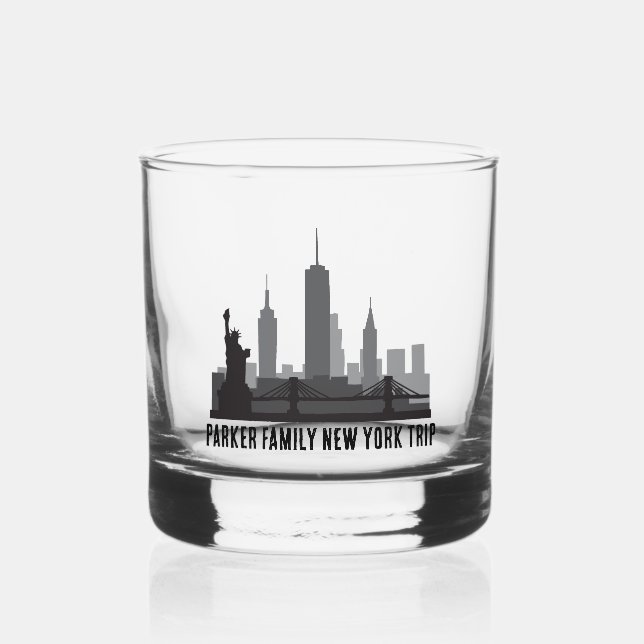 Custom New York Trip Skyline Statue of Liberty Whiskey Glass (Front)