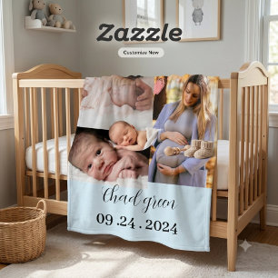 Custom Newborn Baby Boy Photo Keepsake Fleece Blanket