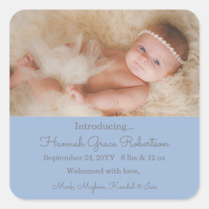 Custom Newborn Photo Birth Announcement Square Sti Sticker