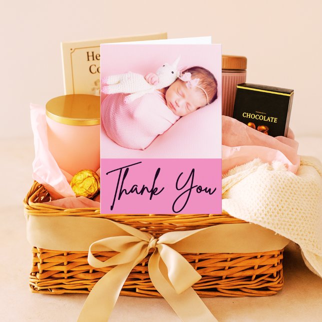 Custom Newborn Photo Midwife Pink Gratitude Gift  Thank You Card (Creator Uploaded)