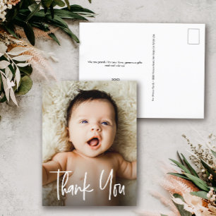 Custom Newborn Photo Modern Baby Shower Thank you Postcard
