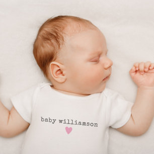 Custom Newborn Surname Baby Shower Gift Pink Heart Baby Bodysuit