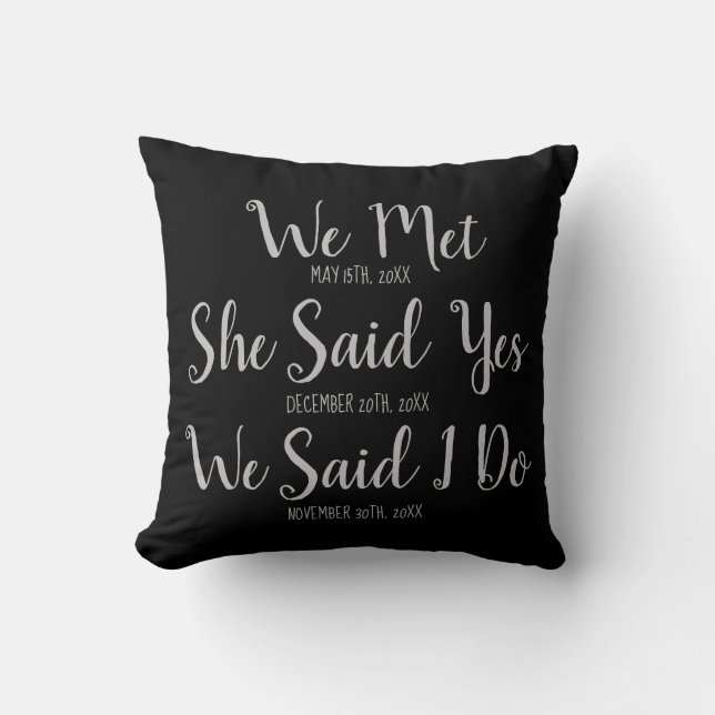 Custom Newly Weds Wedding Date Black and Grey Thro Cushion (Front)
