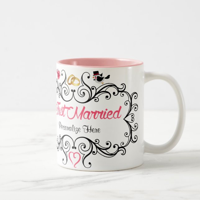 Custom Newlywed Bride and Groom Two-Tone Coffee Mug (Right)