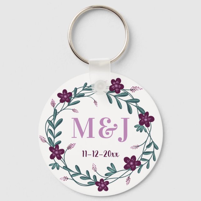 Custom Newlyweds Monograms and Wedding Date Favors Key Ring (Front)