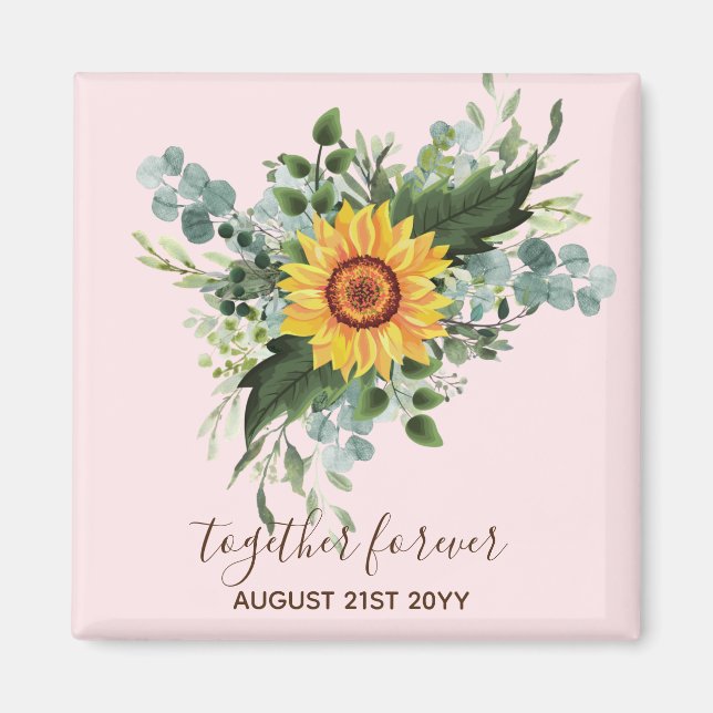 Custom Newlyweds Rustic Sunflowers Eucalyptus Leaf Magnet (Front)