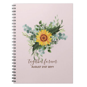 Custom Newlyweds Rustic Sunflowers Eucalyptus Leaf Notebook