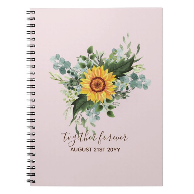 Custom Newlyweds Rustic Sunflowers Eucalyptus Leaf Notebook (Front)