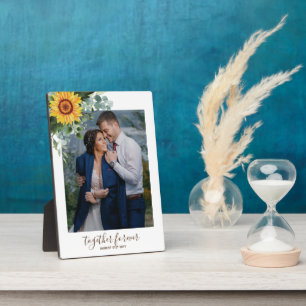 Custom Newlyweds Rustic Sunflowers Eucalyptus Leaf Plaque