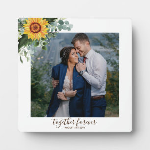 Custom Newlyweds Rustic Sunflowers Eucalyptus Leaf Plaque