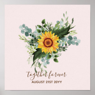 Custom Newlyweds Rustic Sunflowers Eucalyptus Leaf Poster