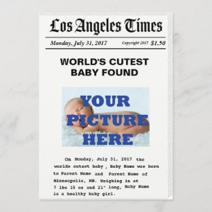 Custom News Paper Birth Announcement
