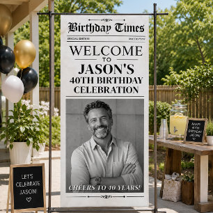 Custom Newspaper Birthday Welcome Sign, Vintage  Banner