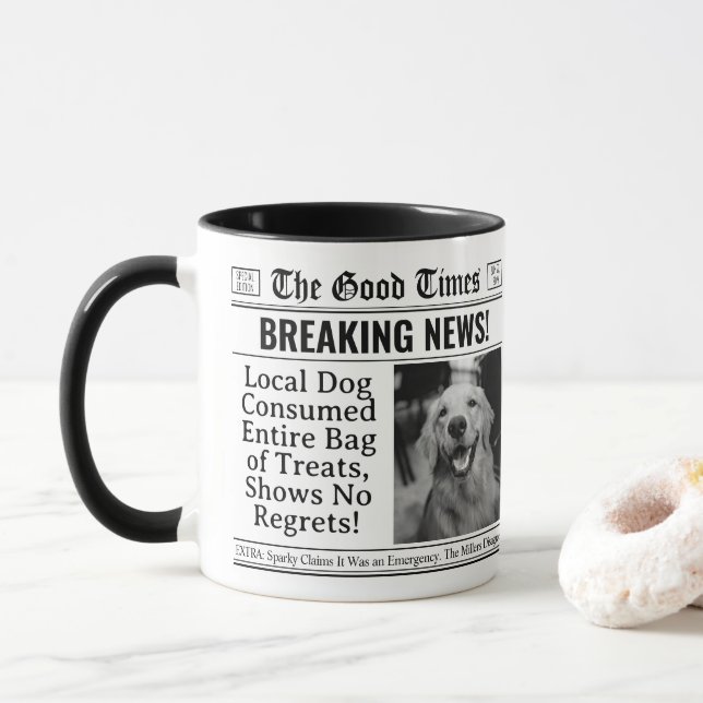 Custom Newspaper Mug, Funny Pet Lover Gift Dog Mug (With Donut)