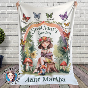 Custom Niece and Nephew Names Great Aunt's Garden Fleece Blanket