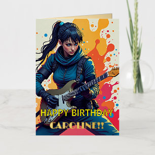 Custom Ninja Girl Guitarist Art Inspirational Foil Greeting Card