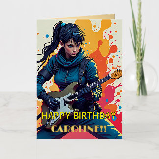 Custom Ninja Girl Guitarist Art Inspirational Foil Greeting Card