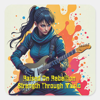 Custom Ninja Girl Guitarist Art Inspirational Square Sticker