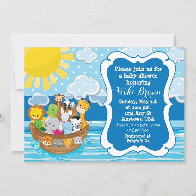 Custom Noah's Ark Baby Shower Invitation (Front)