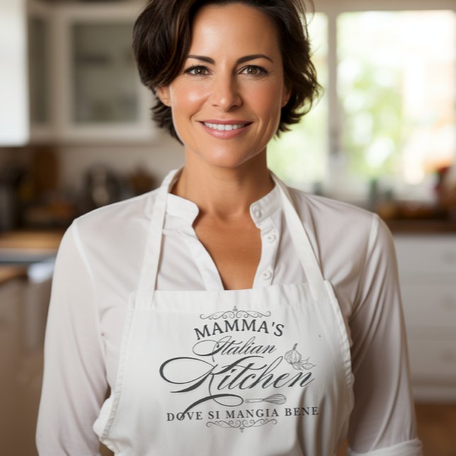 Custom Nonna's Italian Kitchen Elegant  Apron (Mamma's (or custom word) Italian Kitchen Dove Si Mangia Bene - Classic Typography apron)
