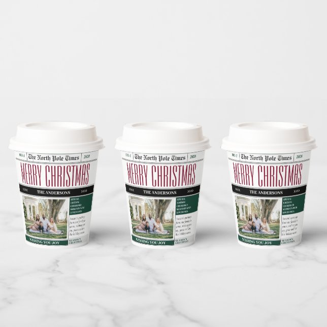 Custom North Pole Newspaper Christmas Photo Paper Cups (Multi)