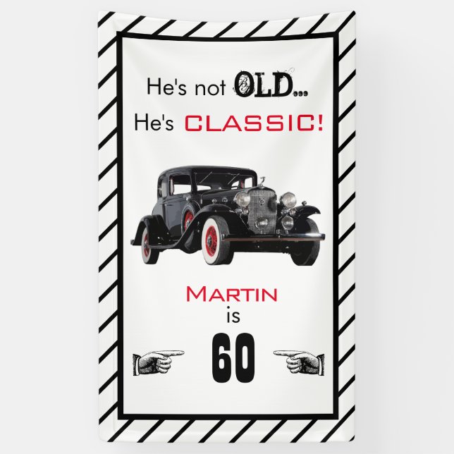 Custom Not Old Classic Car Vintage Birthday Banner (Vertical)