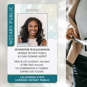 Custom Notary Public ID Photo Badge Teal