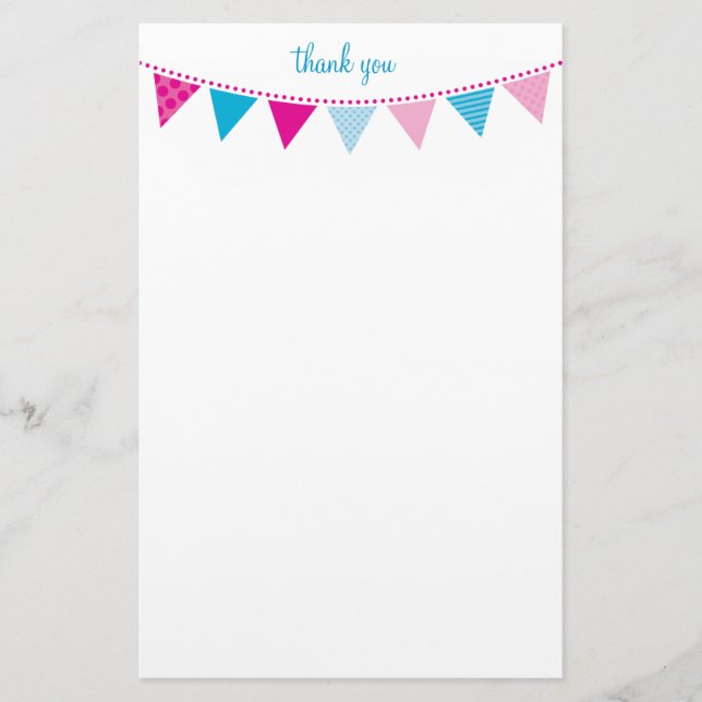 CUSTOM NOTE cute bright bunting bold blue pink Stationery (Front)