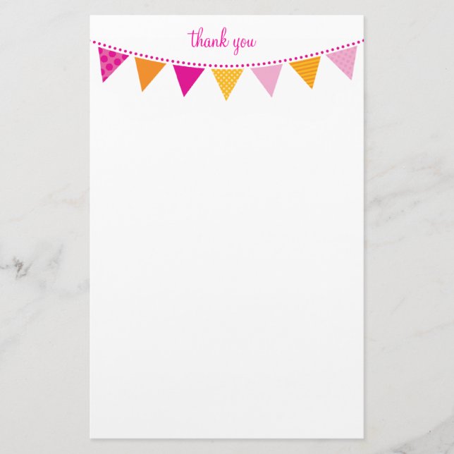 CUSTOM NOTE cute bright bunting bold orange pink Stationery (Front)