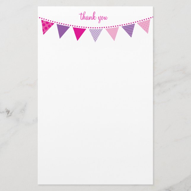 CUSTOM NOTE cute bright bunting bold pink purple Stationery (Front)